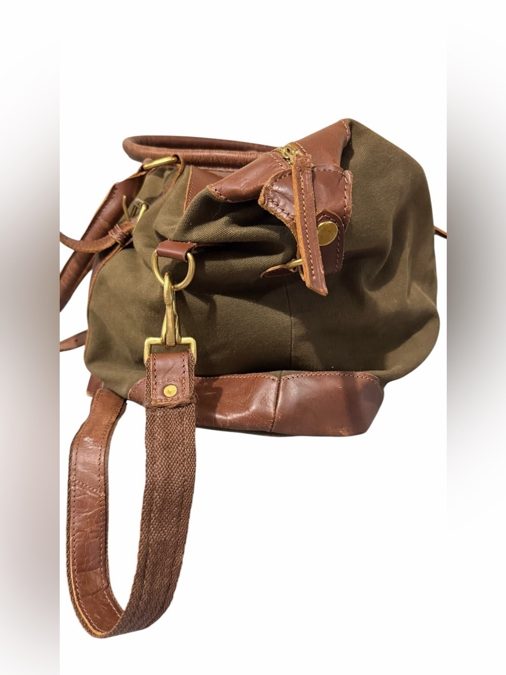 United By Blue Trafford Canvas Weekender Duffle Travel Bag Moss Green Leather - Picture 5 of 14
